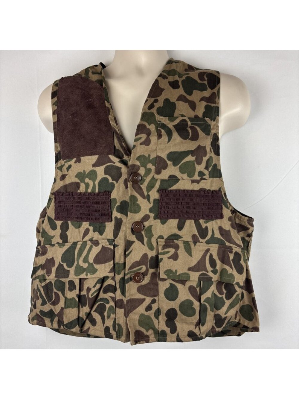 Vtg Hunters Choice Camo Vest Hunting Camouflage CAMO Back Inside Pouch Sz M